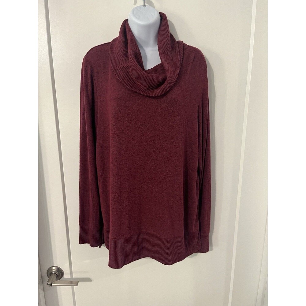Nine West Cowl Dark Academia Burgundy Midnight Wine Ribbed Knit Slouchy XL
